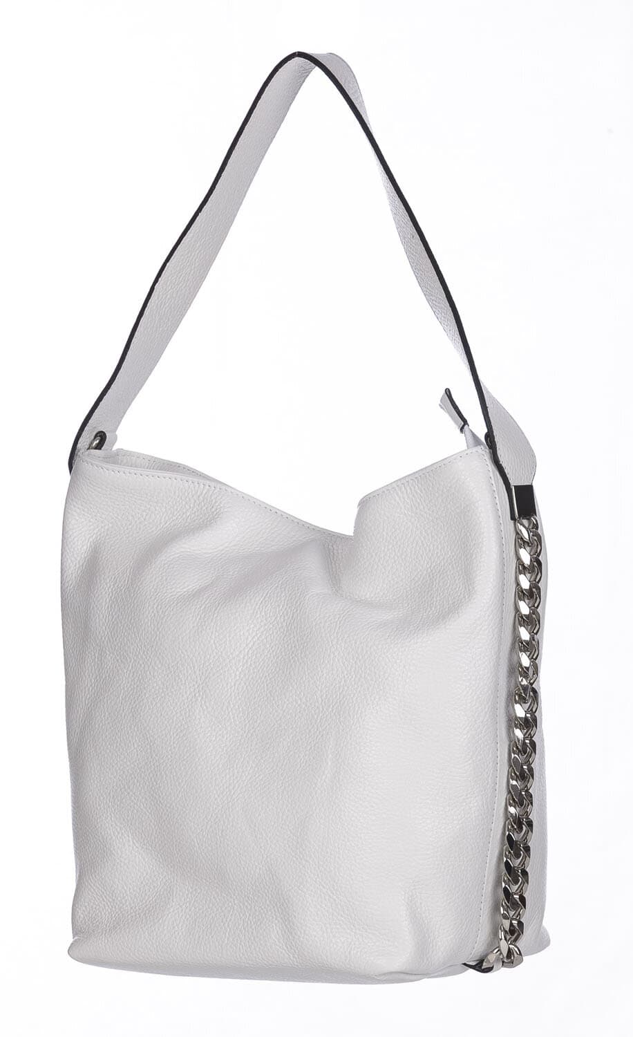 Borsa a spalla donna CLELIA in vera pelle morbida martellata, colore BIANCO, CHIAROSCURO, Made in Italy