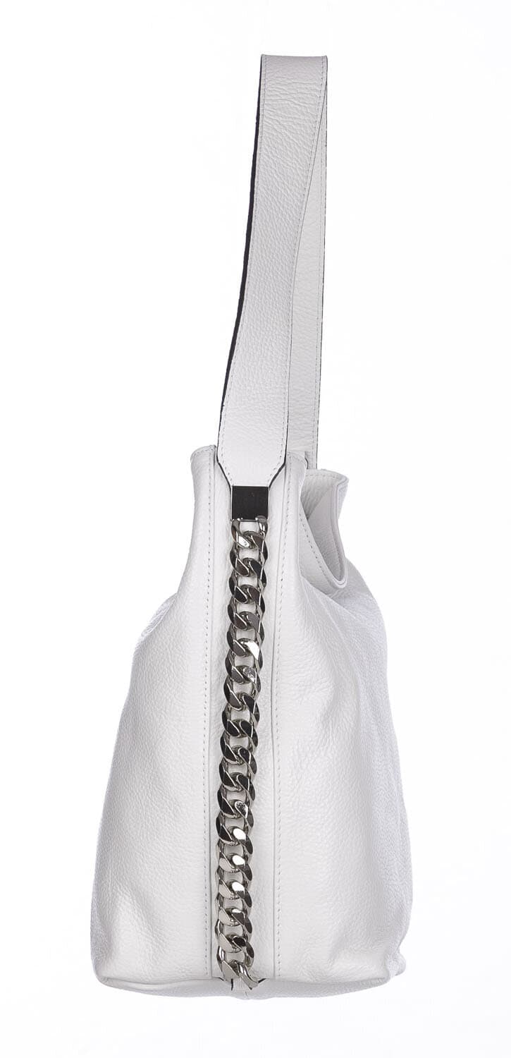 Borsa a spalla donna CLELIA in vera pelle morbida martellata, colore BIANCO, CHIAROSCURO, Made in Italy