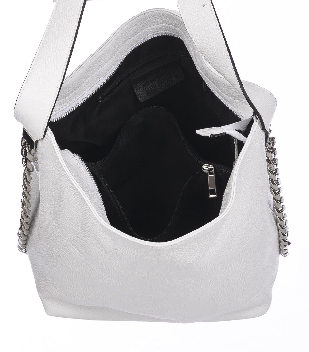 Borsa a spalla donna CLELIA in vera pelle morbida martellata, colore BIANCO, CHIAROSCURO, Made in Italy