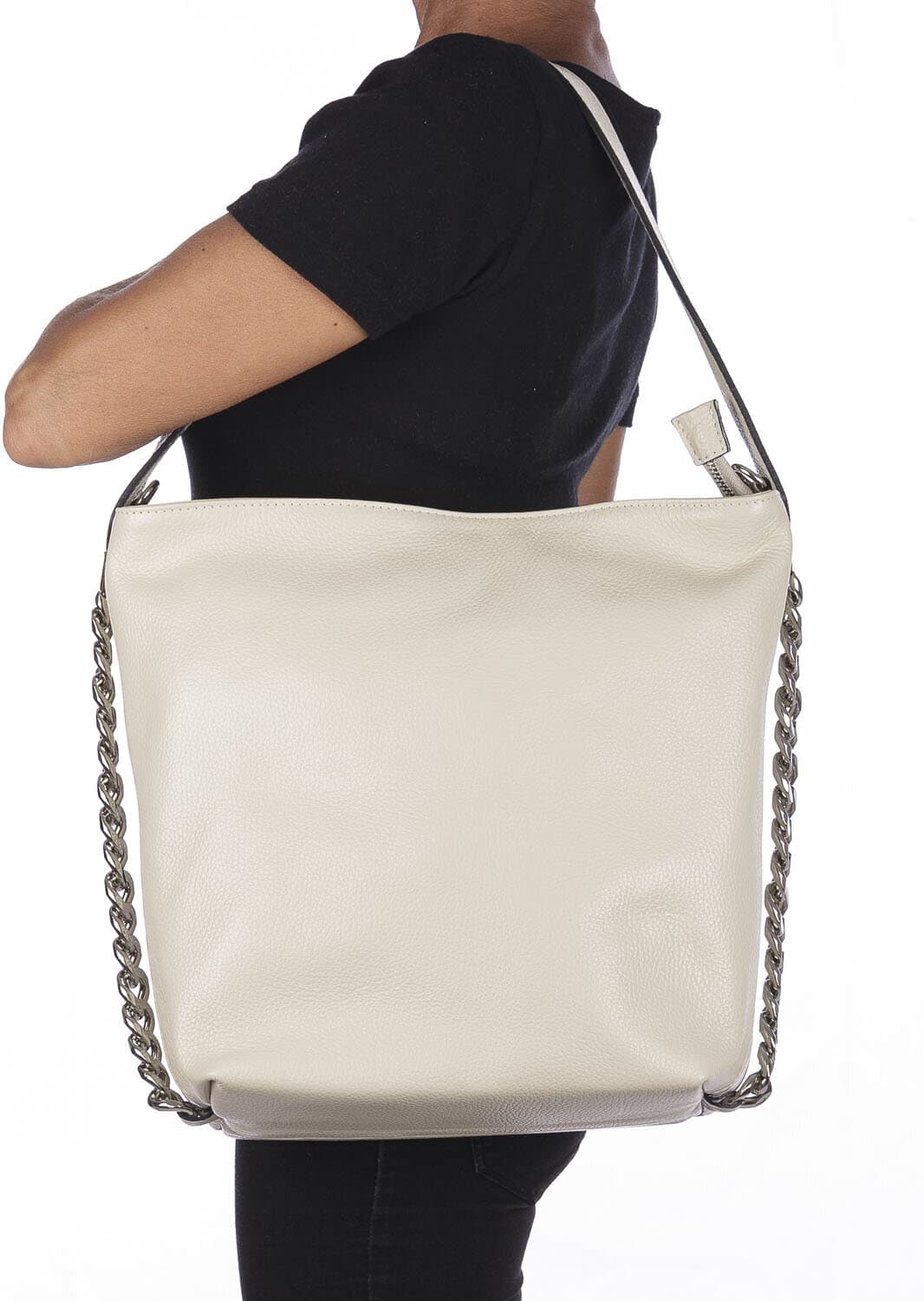 Borsa a spalla donna CLELIA in vera pelle morbida martellata, colore ROSA, CHIAROSCURO, Made in Italy