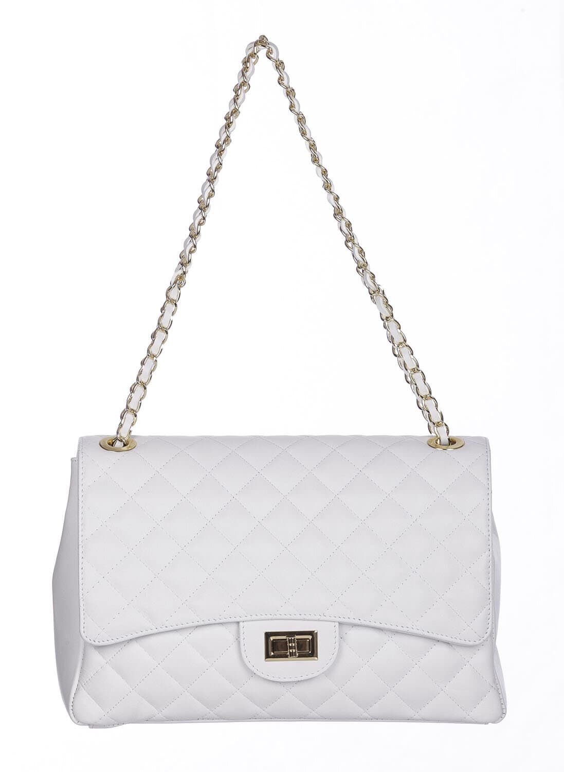Borsa a spalla donna CHARLOTTE MAXI, in vera pelle morbida, colore BIANCO, CHIAROSCURO, Made in Italy