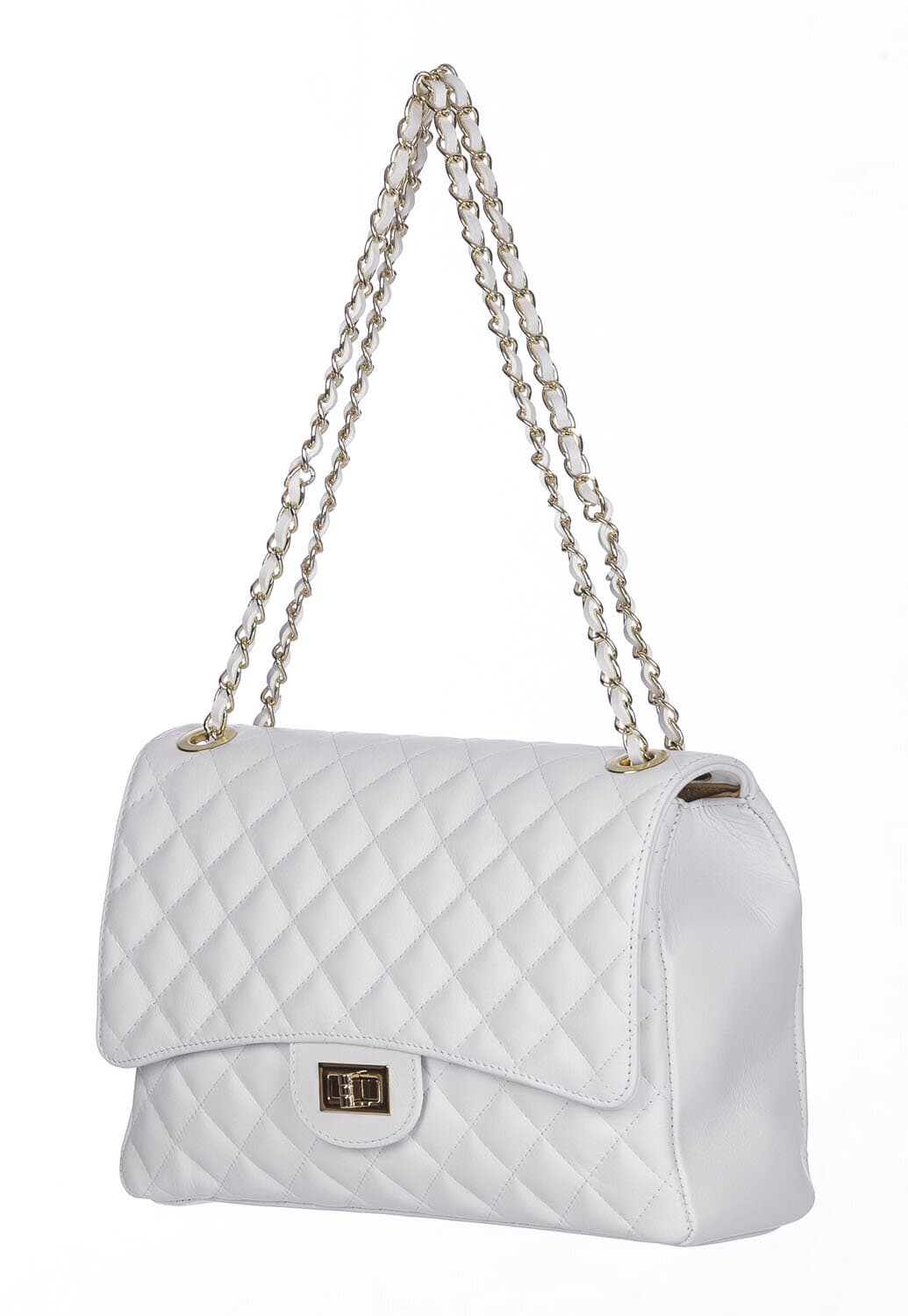 Borsa a spalla donna CHARLOTTE MAXI, in vera pelle morbida, colore BIANCO, CHIAROSCURO, Made in Italy