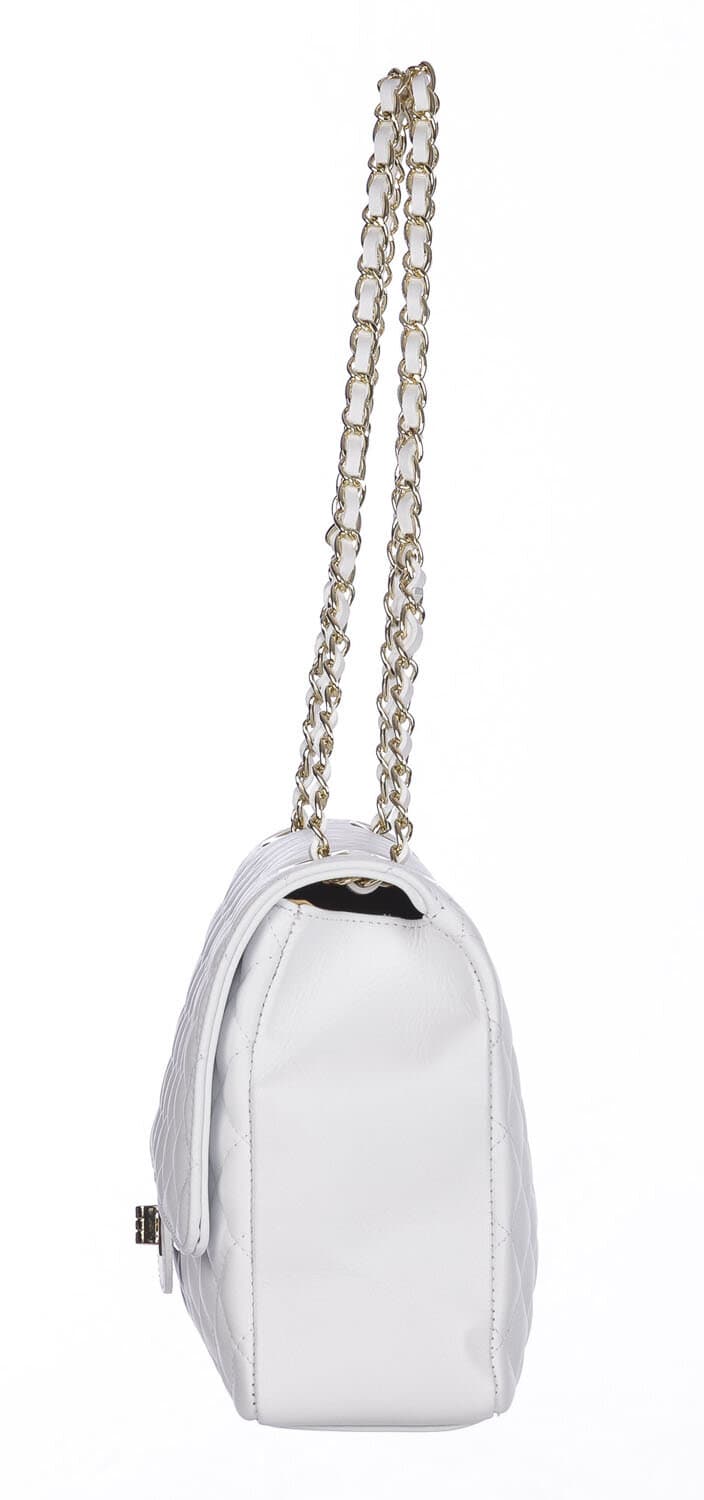 Borsa a spalla donna CHARLOTTE MAXI, in vera pelle morbida, colore BIANCO, CHIAROSCURO, Made in Italy