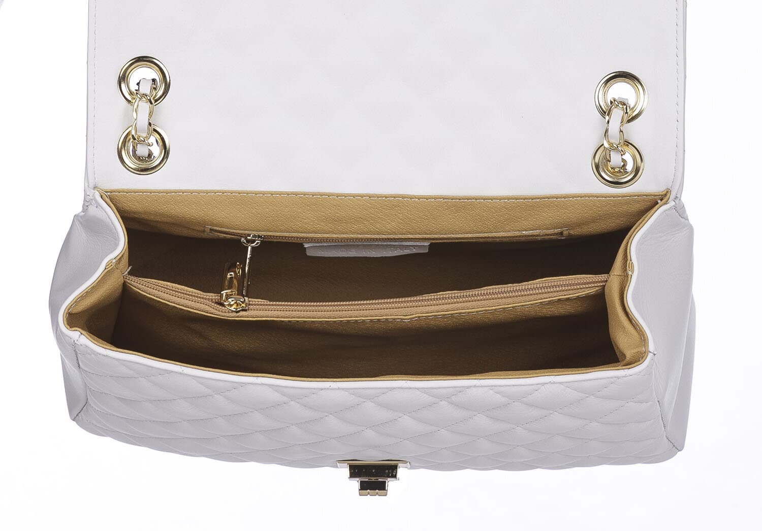 Borsa a spalla donna CHARLOTTE MAXI, in vera pelle morbida, colore BIANCO, CHIAROSCURO, Made in Italy