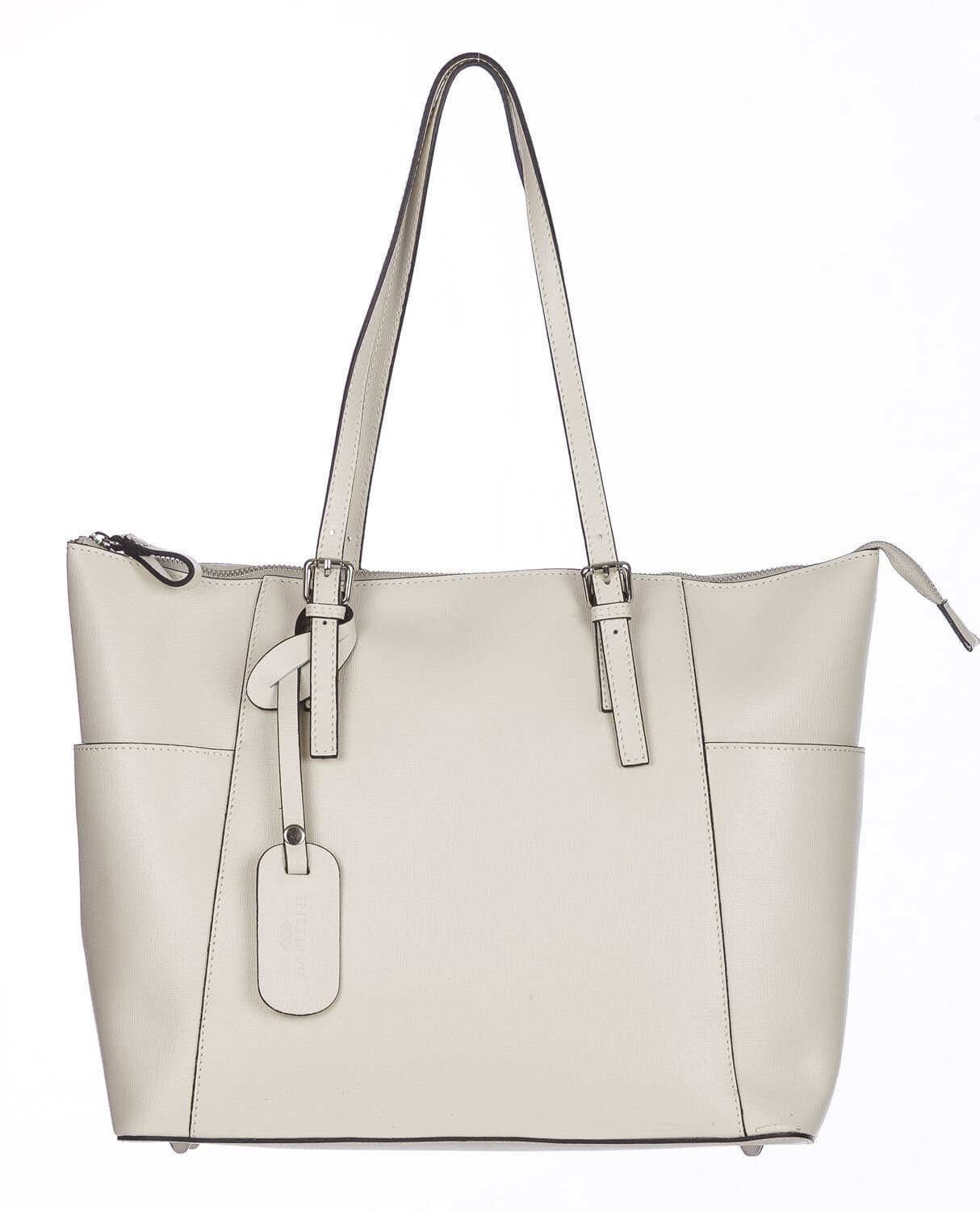 Borsa a spalla donna AMBRA in vera pelle rigida saffiano, colore BEIGE, SANTINI, Made in Italy