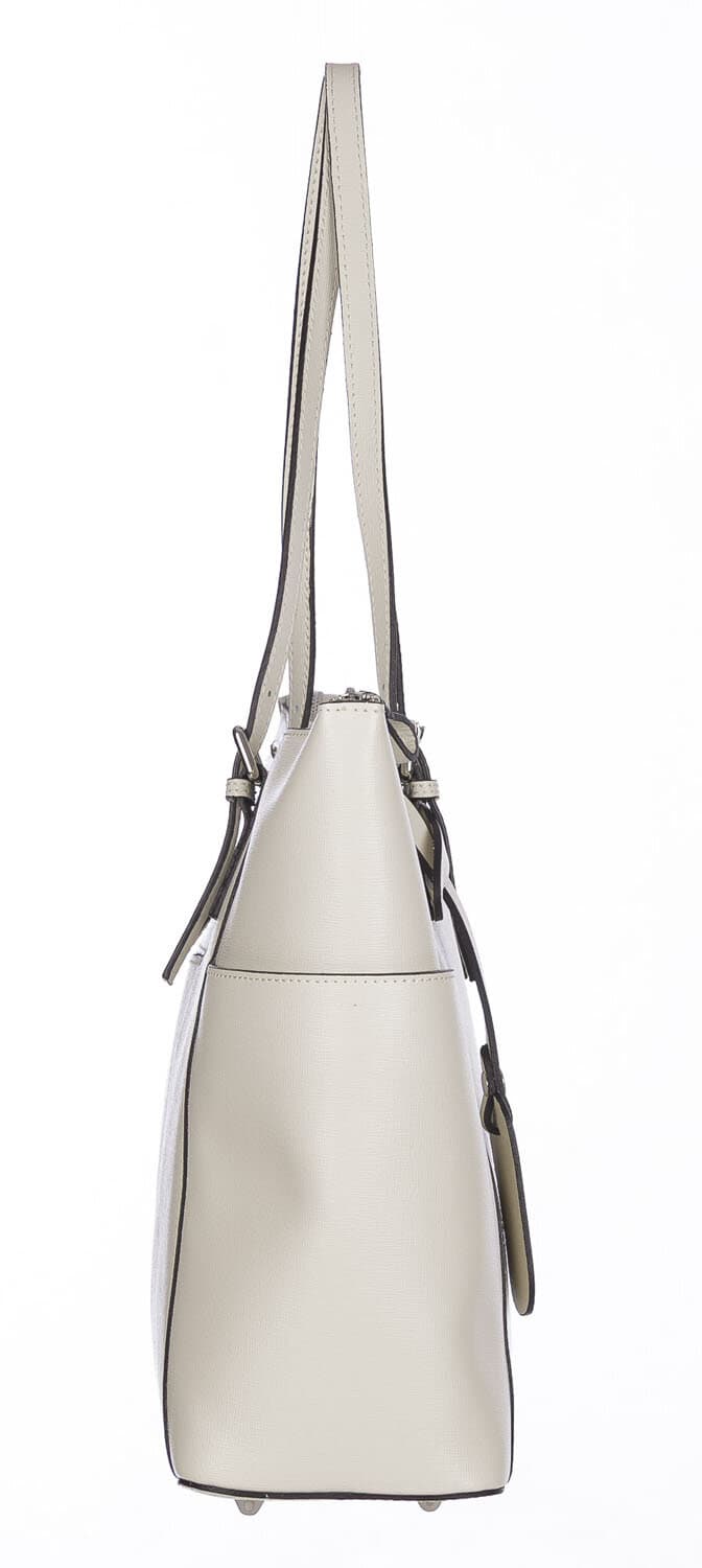 Borsa a spalla donna AMBRA in vera pelle rigida saffiano, colore BEIGE, SANTINI, Made in Italy