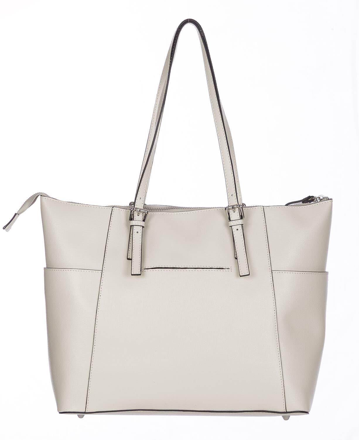 Borsa a spalla donna AMBRA in vera pelle rigida saffiano, colore BEIGE, SANTINI, Made in Italy