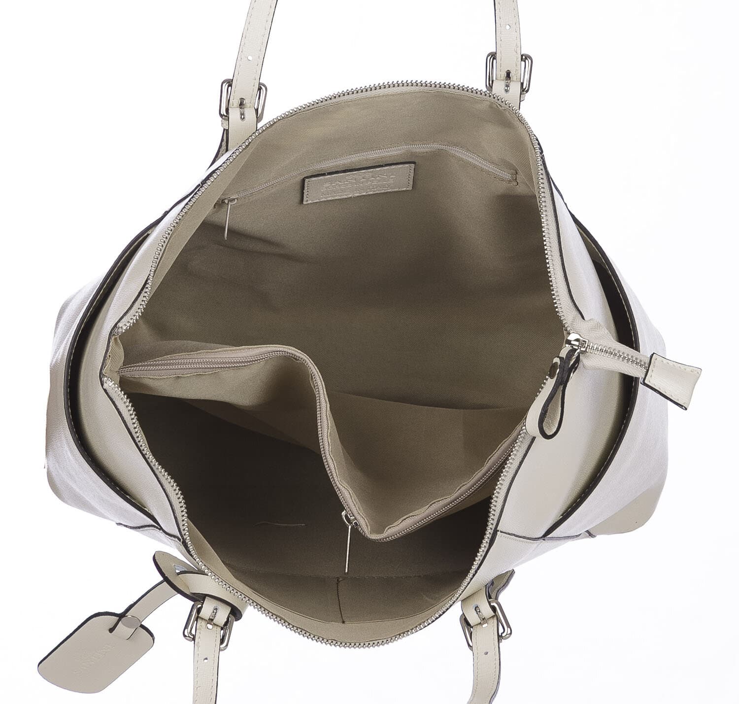 Borsa a spalla donna AMBRA in vera pelle rigida saffiano, colore BEIGE, SANTINI, Made in Italy