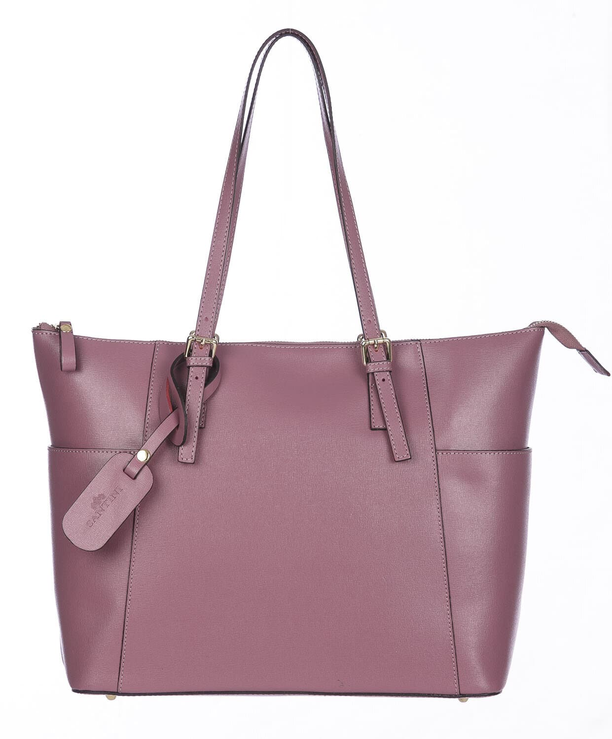 Borsa a spalla donna AMBRA in vera pelle rigida saffiano, colore ROSA ANTICO, SANTINI, Made in Italy