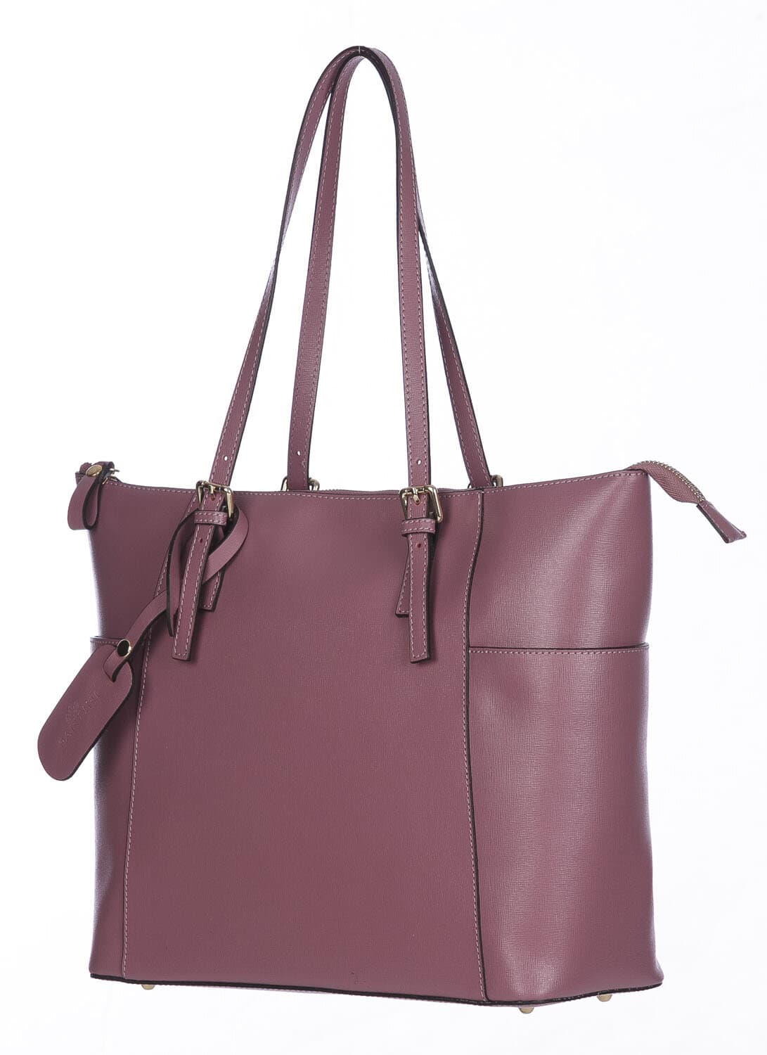 Borsa a spalla donna AMBRA in vera pelle rigida saffiano, colore ROSA ANTICO, SANTINI, Made in Italy