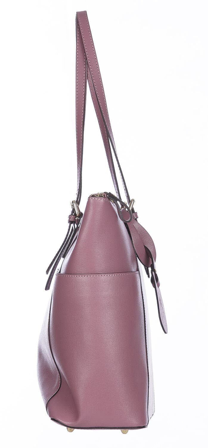 Borsa a spalla donna AMBRA in vera pelle rigida saffiano, colore ROSA ANTICO, SANTINI, Made in Italy