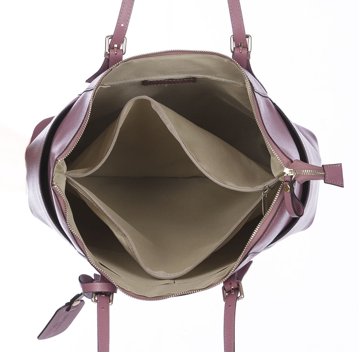 Borsa a spalla donna AMBRA in vera pelle rigida saffiano, colore ROSA ANTICO, SANTINI, Made in Italy