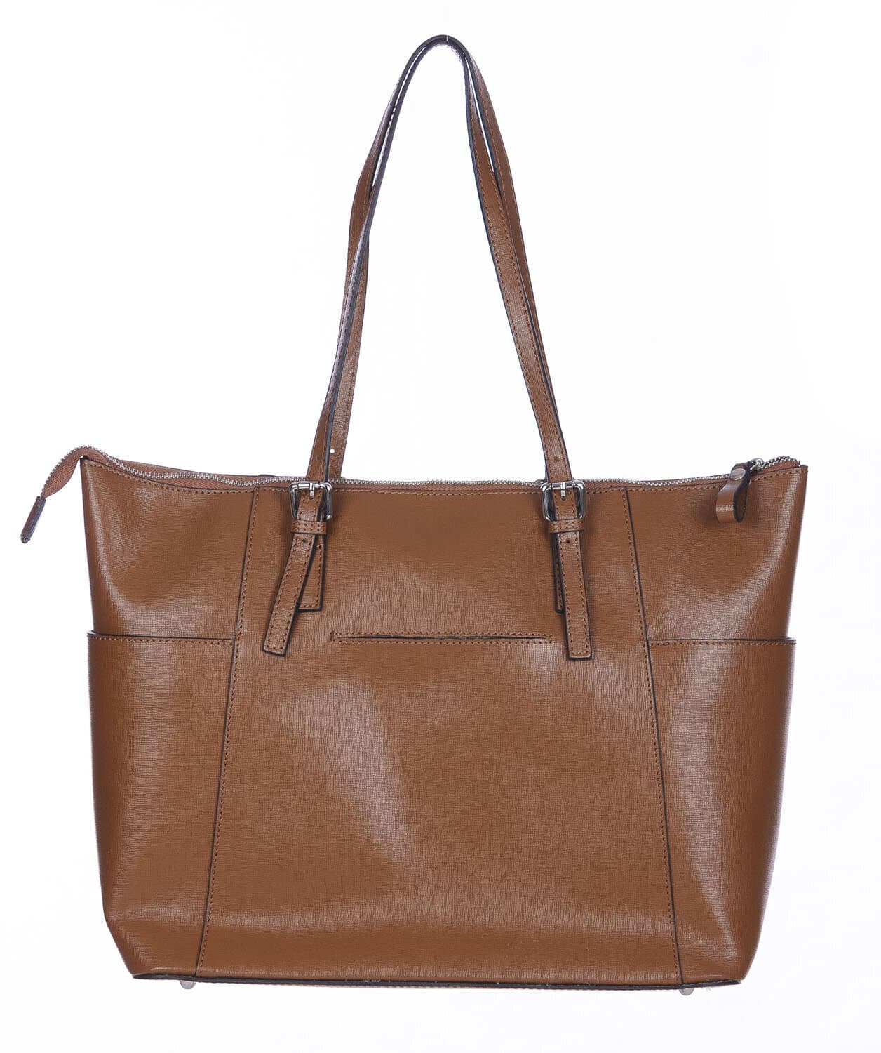 Borsa a spalla donna AMBRA in vera pelle rigida saffiano, colore MIELE, SANTINI, Made in Italy
