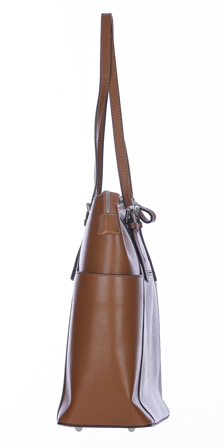 Borsa a spalla donna AMBRA in vera pelle rigida saffiano, colore MIELE, SANTINI, Made in Italy