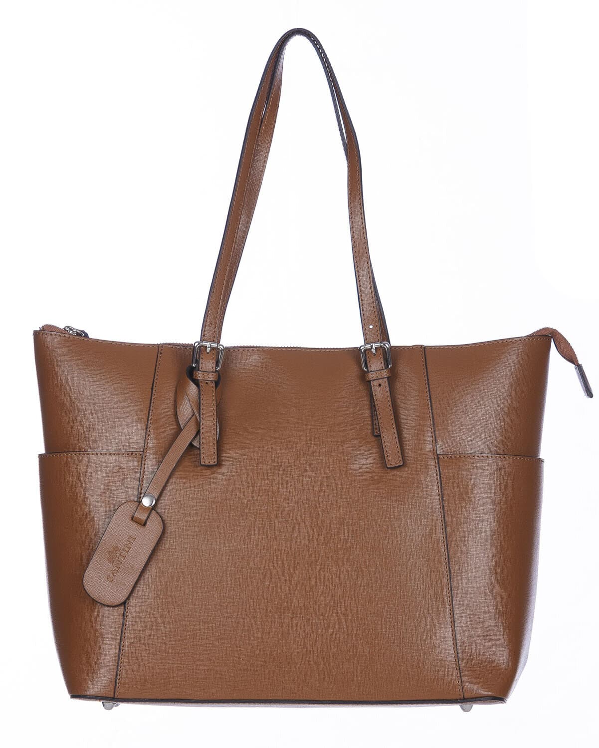 Borsa a spalla donna AMBRA in vera pelle rigida saffiano, colore MIELE, SANTINI, Made in Italy
