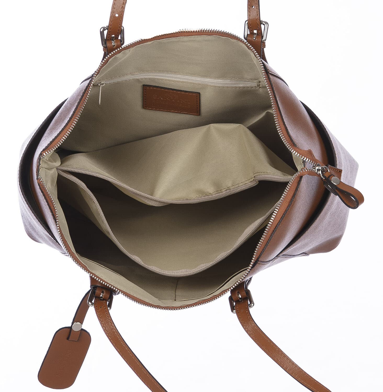 Borsa a spalla donna AMBRA in vera pelle rigida saffiano, colore MIELE, SANTINI, Made in Italy