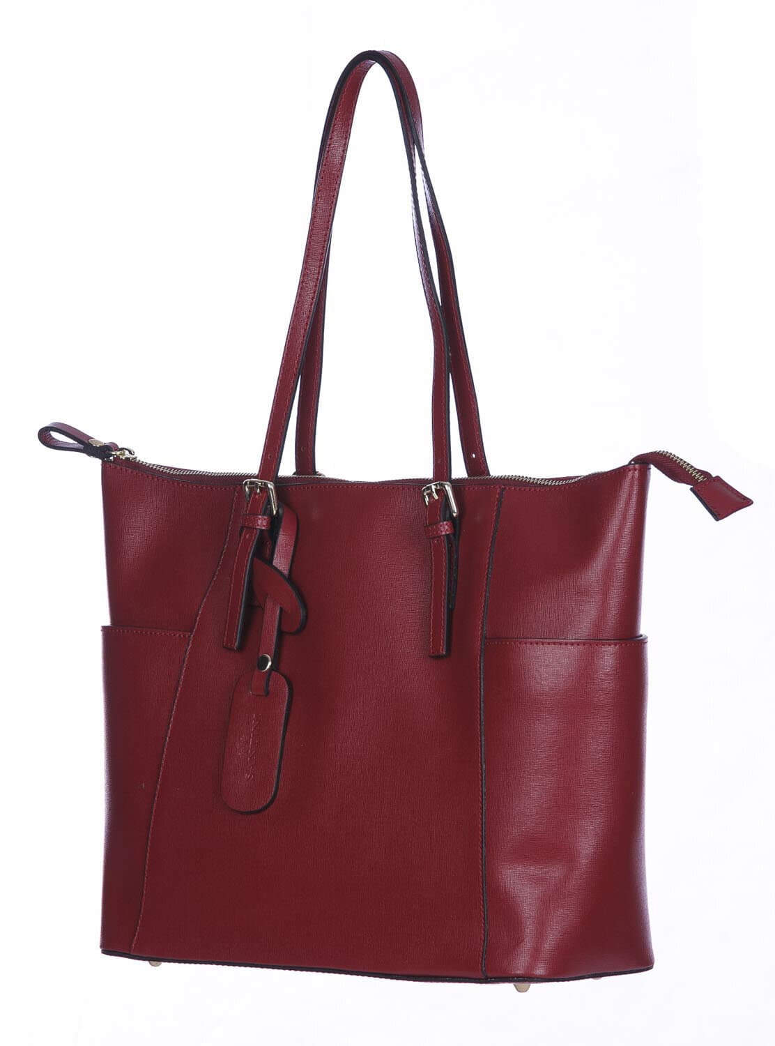 Borsa a spalla donna AMBRA in vera pelle rigida saffiano, colore ROSSO, SANTINI, Made in Italy