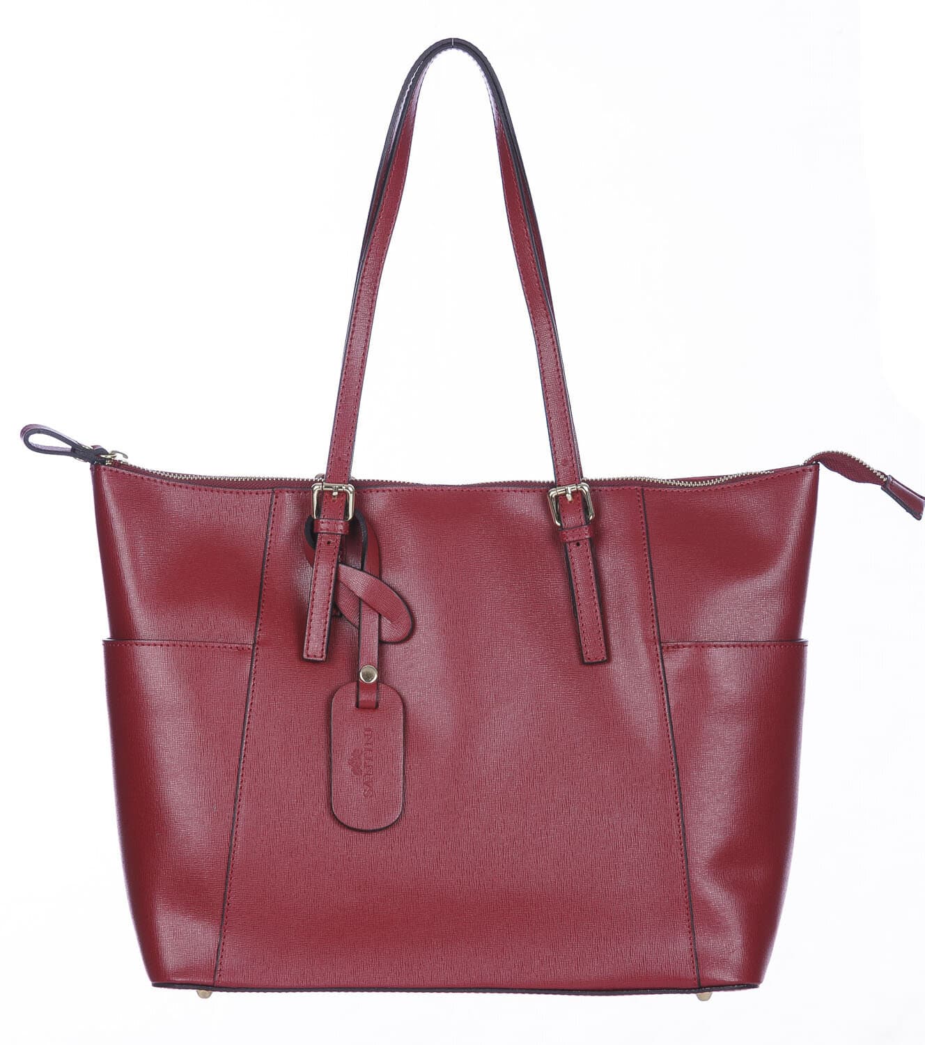 Borsa a spalla donna AMBRA in vera pelle rigida saffiano, colore ROSSO, SANTINI, Made in Italy