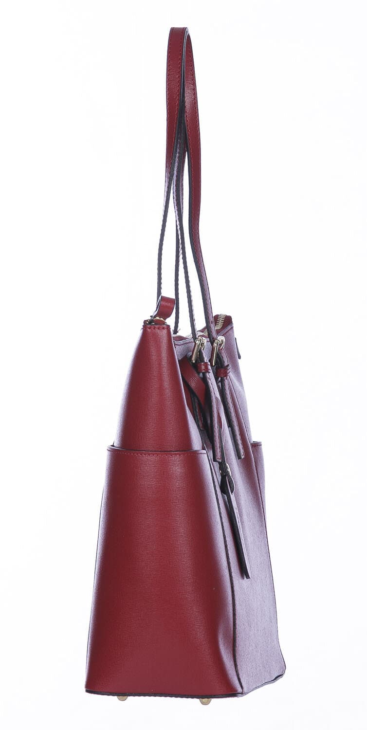 Borsa a spalla donna AMBRA in vera pelle rigida saffiano, colore ROSSO, SANTINI, Made in Italy