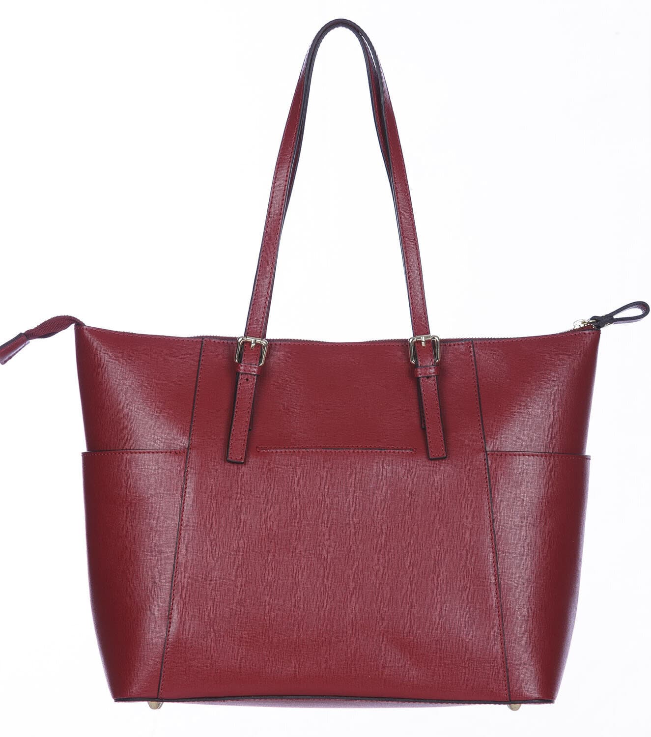 Borsa a spalla donna AMBRA in vera pelle rigida saffiano, colore ROSSO, SANTINI, Made in Italy