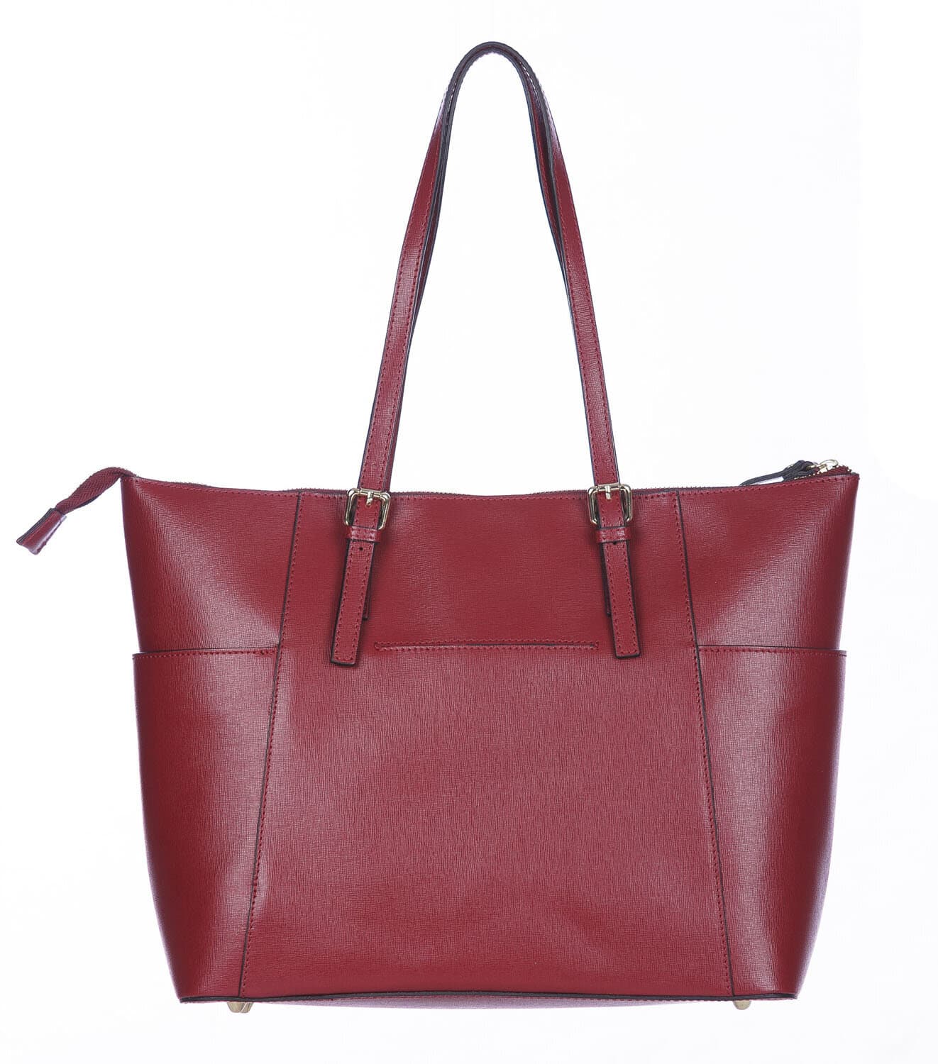 Borsa a spalla donna AMBRA in vera pelle rigida saffiano, colore ROSSO, SANTINI, Made in Italy