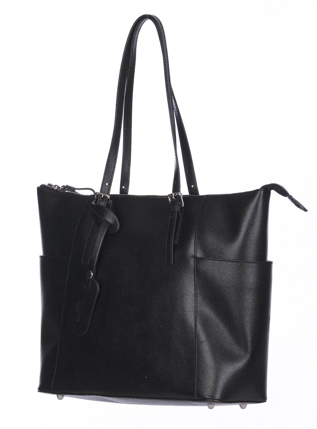 Borsa a spalla donna AMBRA in vera pelle rigida saffiano, colore NERO, SANTINI, Made in Italy