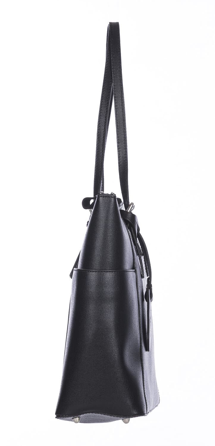 Borsa a spalla donna AMBRA in vera pelle rigida saffiano, colore NERO, SANTINI, Made in Italy