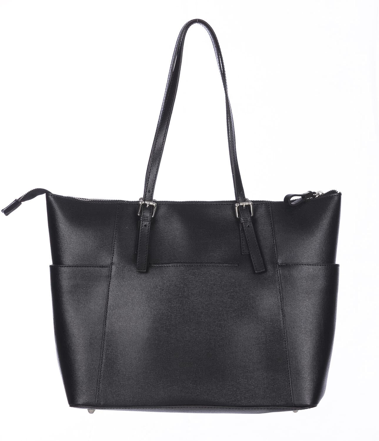 Borsa a spalla donna AMBRA in vera pelle rigida saffiano, colore NERO, SANTINI, Made in Italy