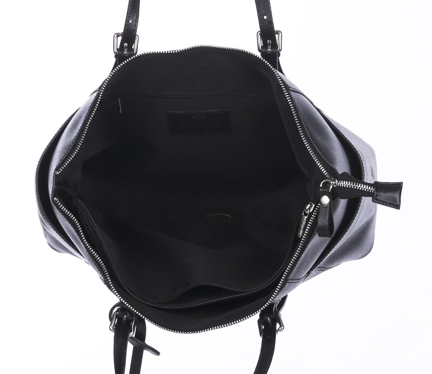 Borsa a spalla donna AMBRA in vera pelle rigida saffiano, colore NERO, SANTINI, Made in Italy
