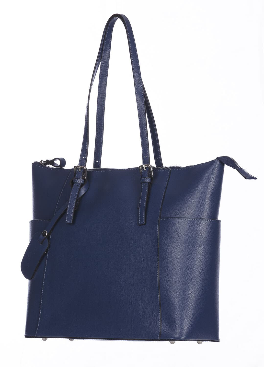 Borsa a spalla donna AMBRA in vera pelle rigida saffiano, colore BLU, SANTINI, Made in Italy