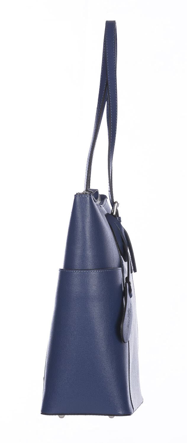 Borsa a spalla donna AMBRA in vera pelle rigida saffiano, colore BLU, SANTINI, Made in Italy