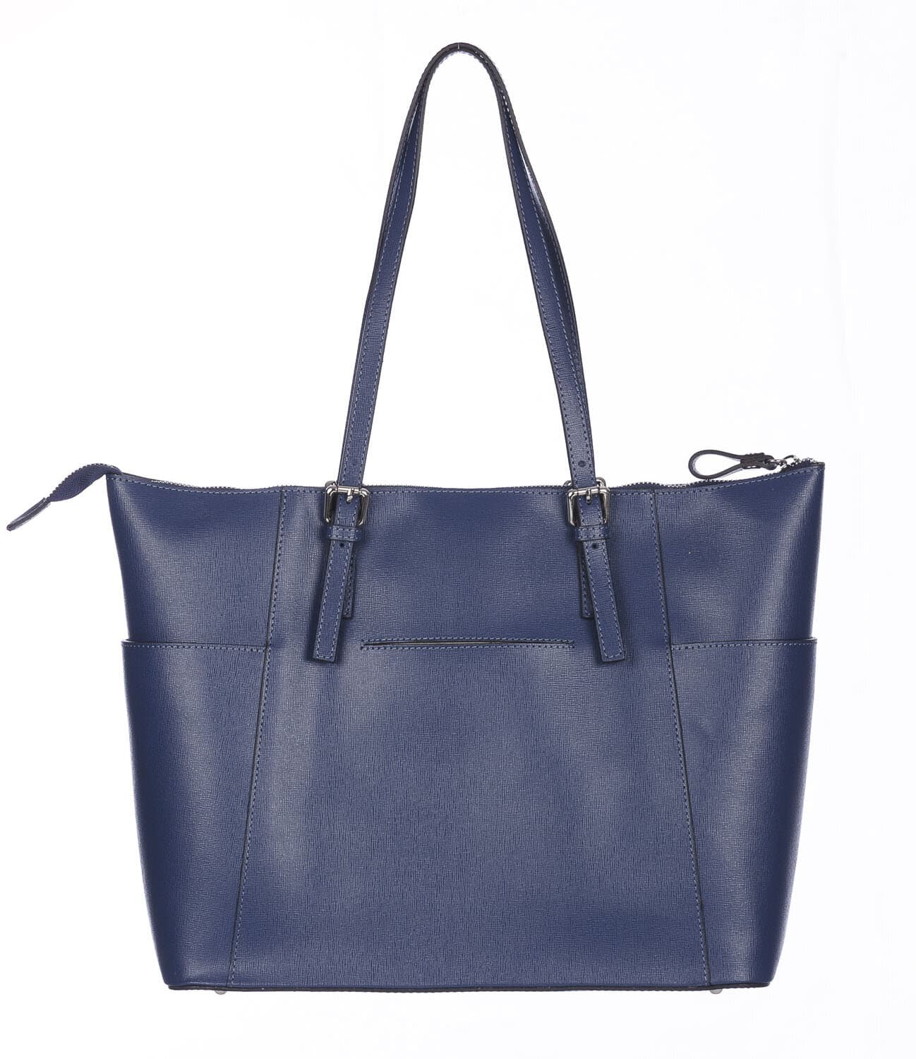 Borsa a spalla donna AMBRA in vera pelle rigida saffiano, colore BLU, SANTINI, Made in Italy