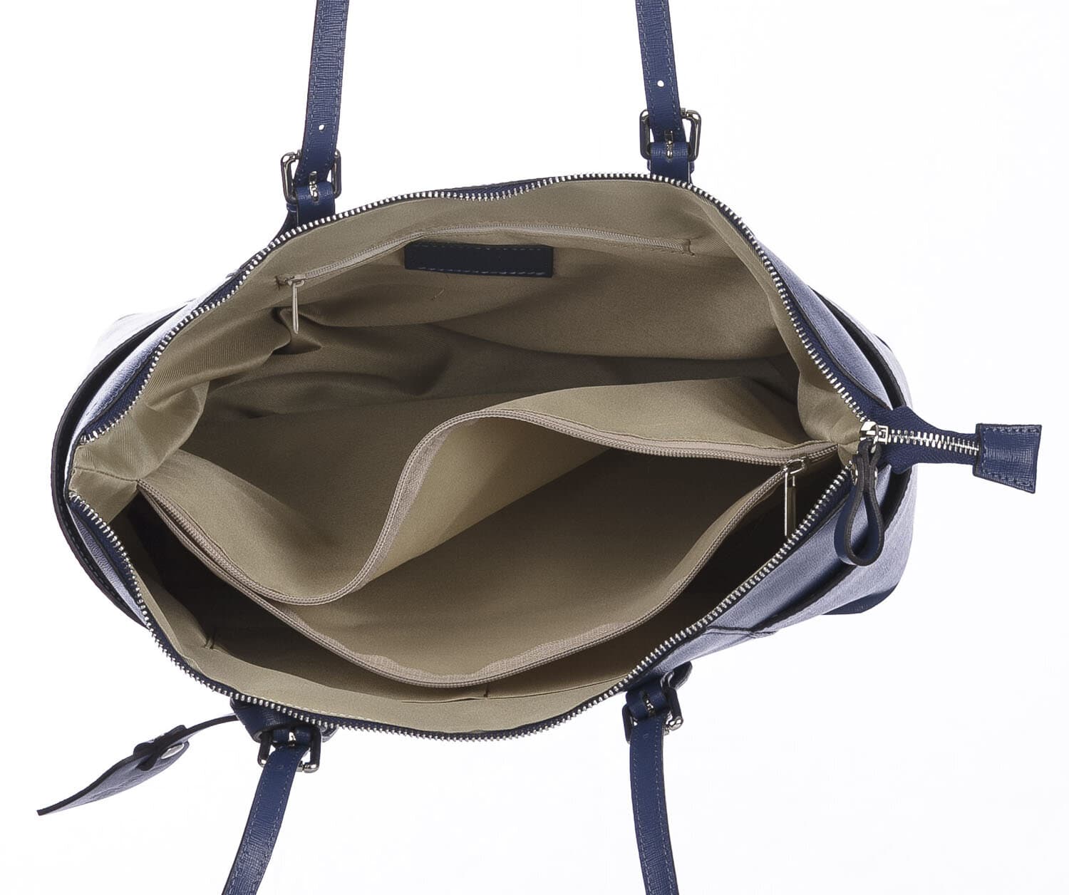 Borsa a spalla donna AMBRA in vera pelle rigida saffiano, colore BLU, SANTINI, Made in Italy