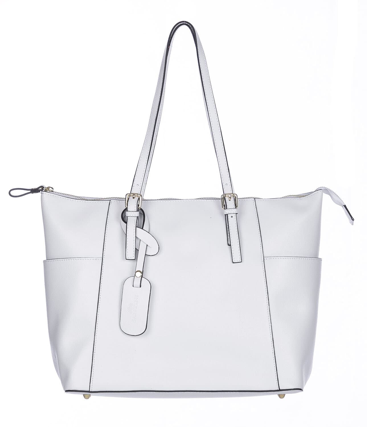 Borsa a spalla donna AMBRA in vera pelle rigida saffiano, colore BIANCO, SANTINI, Made in Italy