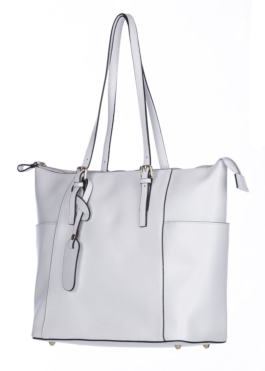 Borsa a spalla donna AMBRA in vera pelle rigida saffiano, colore BIANCO, SANTINI, Made in Italy