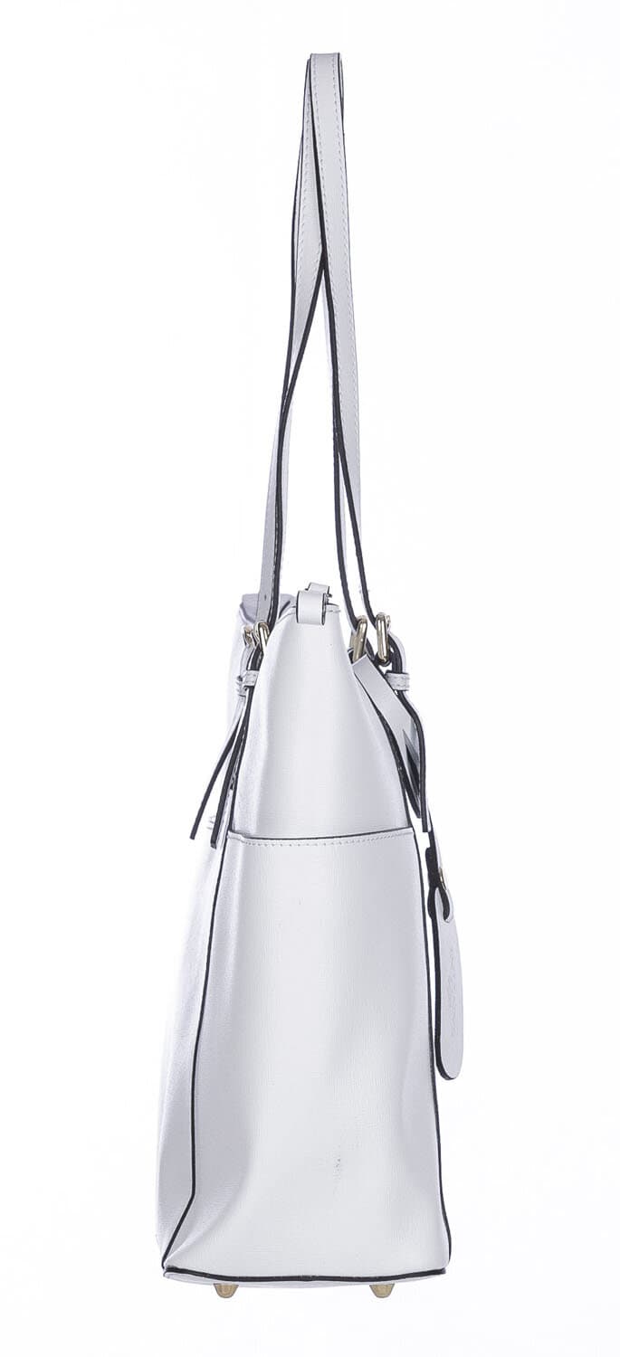 Borsa a spalla donna AMBRA in vera pelle rigida saffiano, colore BIANCO, SANTINI, Made in Italy