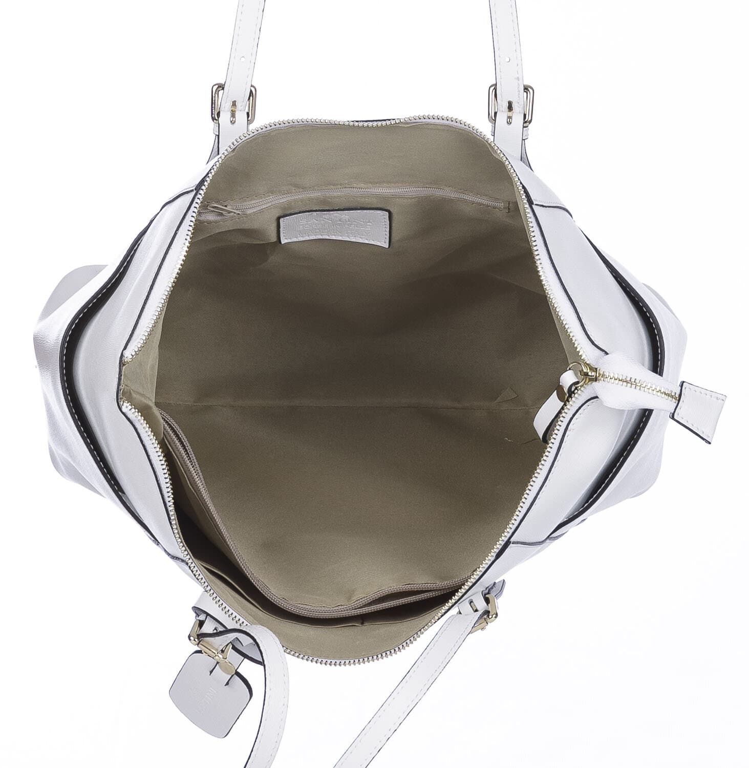 Borsa a spalla donna AMBRA in vera pelle rigida saffiano, colore BIANCO, SANTINI, Made in Italy