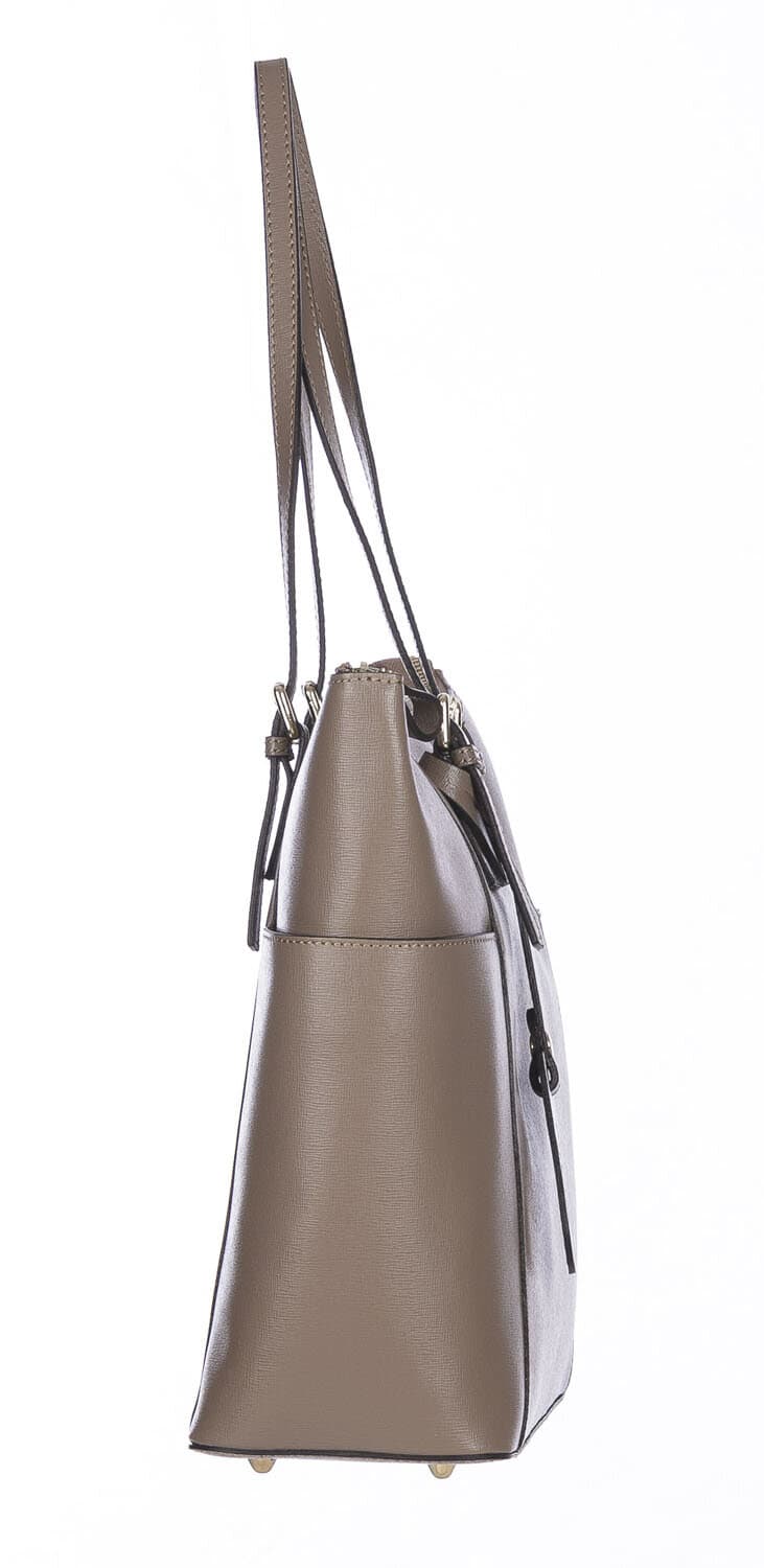 Borsa a spalla donna AMBRA in vera pelle rigida saffiano, colore TAUPE, SANTINI, Made in Italy