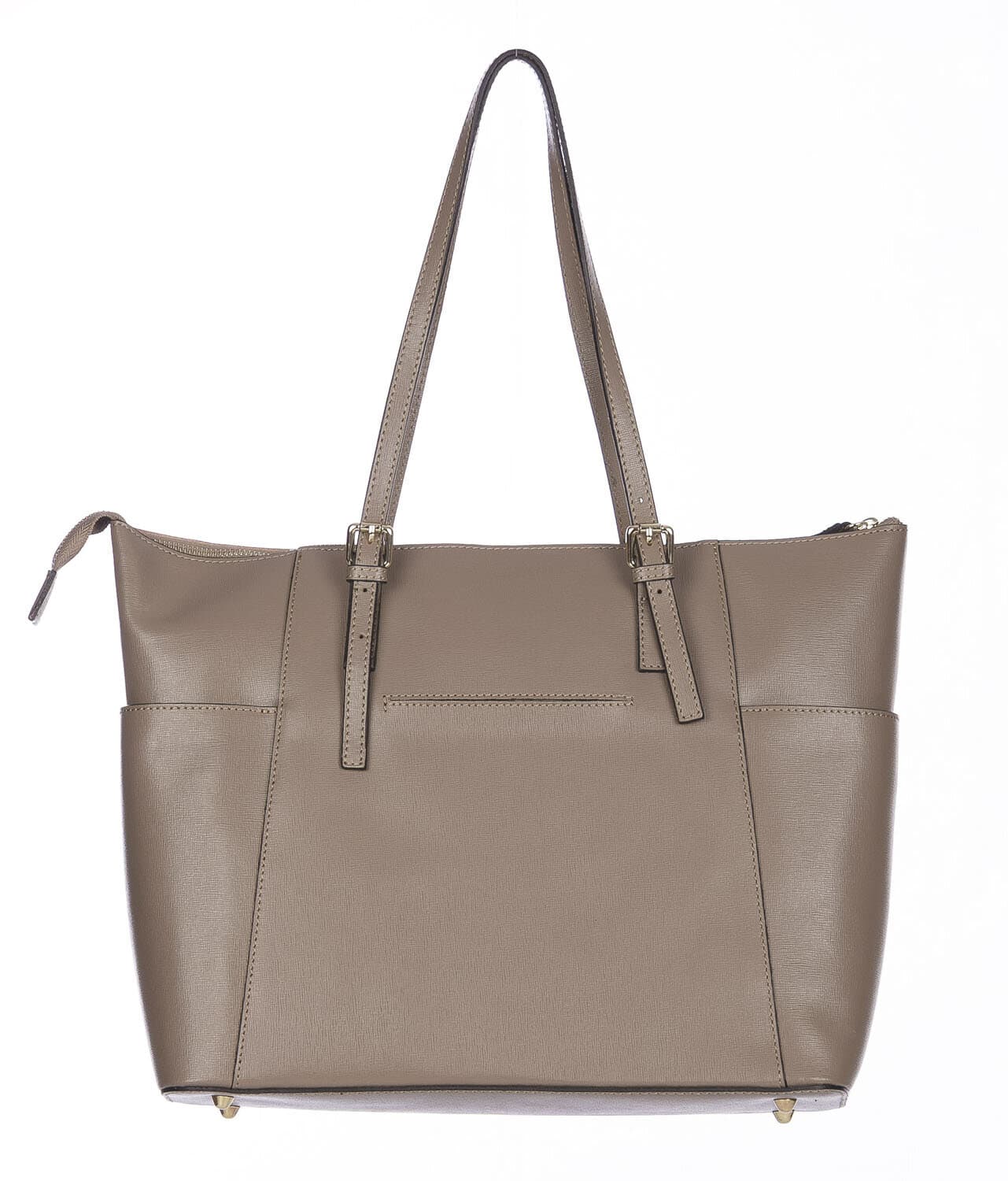 Borsa a spalla donna AMBRA in vera pelle rigida saffiano, colore TAUPE, SANTINI, Made in Italy