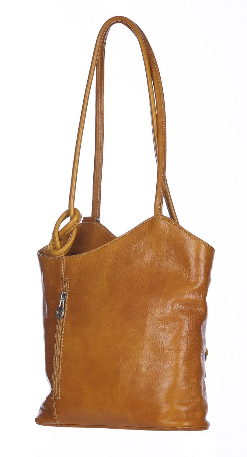 Borsa zaino donna MONTE ARGENTERA in vera pelle tamponata, colore GIALLO, CHIAROSCURO, Made in Italy