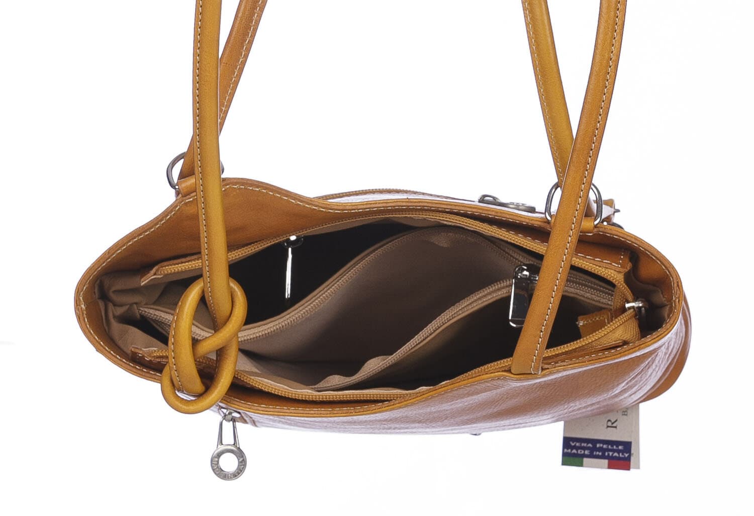 Borsa zaino donna MONTE ARGENTERA in vera pelle tamponata, colore GIALLO, CHIAROSCURO, Made in Italy