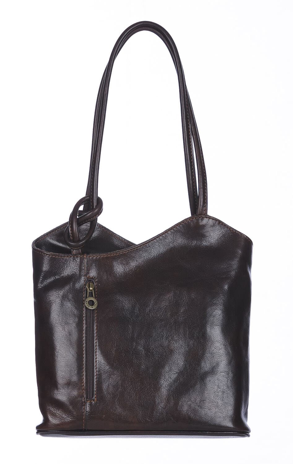 Borsa zaino donna MONTE ARGENTERA in vera pelle tamponata, colore TESTA DI MORO, CHIAROSCURO, Made in Italy