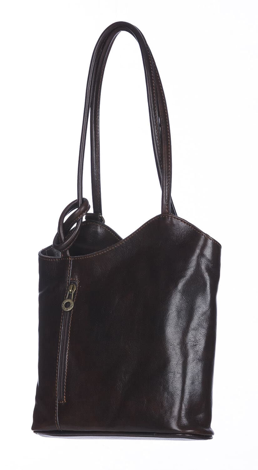 Borsa zaino donna MONTE ARGENTERA in vera pelle tamponata, colore TESTA DI MORO, CHIAROSCURO, Made in Italy