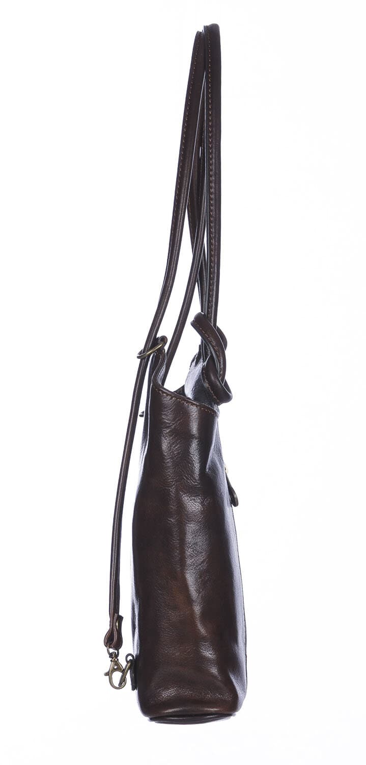 Borsa zaino donna MONTE ARGENTERA in vera pelle tamponata, colore TESTA DI MORO, CHIAROSCURO, Made in Italy