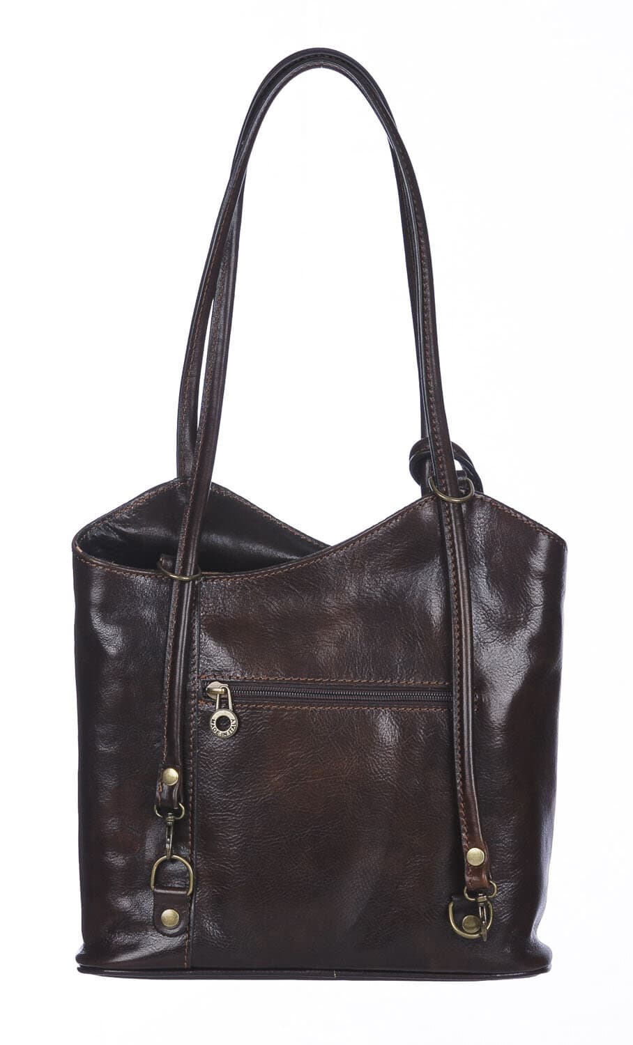 Borsa zaino donna MONTE ARGENTERA in vera pelle tamponata, colore TESTA DI MORO, CHIAROSCURO, Made in Italy