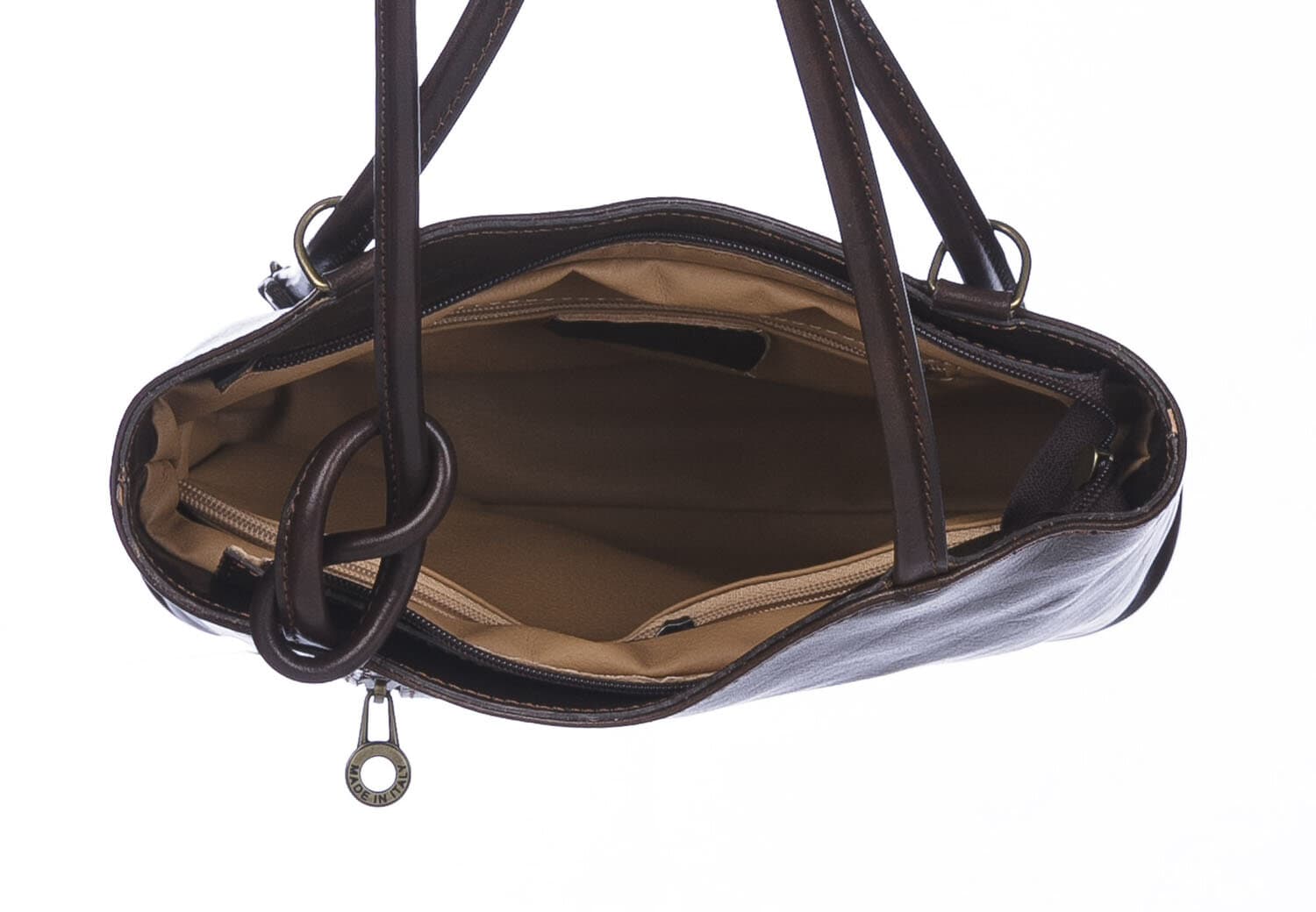 Borsa zaino donna MONTE ARGENTERA in vera pelle tamponata, colore TESTA DI MORO, CHIAROSCURO, Made in Italy