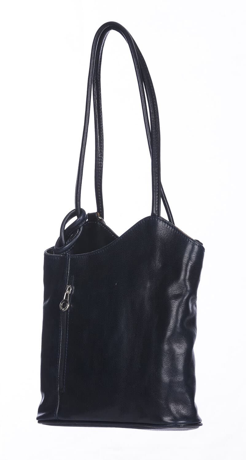 Borsa zaino donna MONTE ARGENTERA in vera pelle tamponata, colore BLU SCURO, CHIAROSCURO, Made in Italy