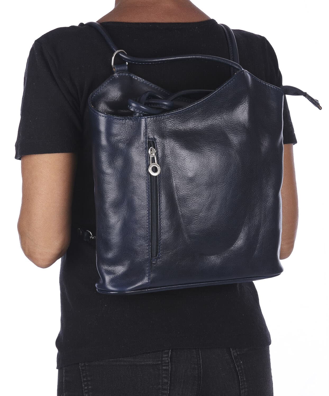 Borsa zaino donna MONTE ARGENTERA in vera pelle tamponata, colore BLU SCURO, CHIAROSCURO, Made in Italy