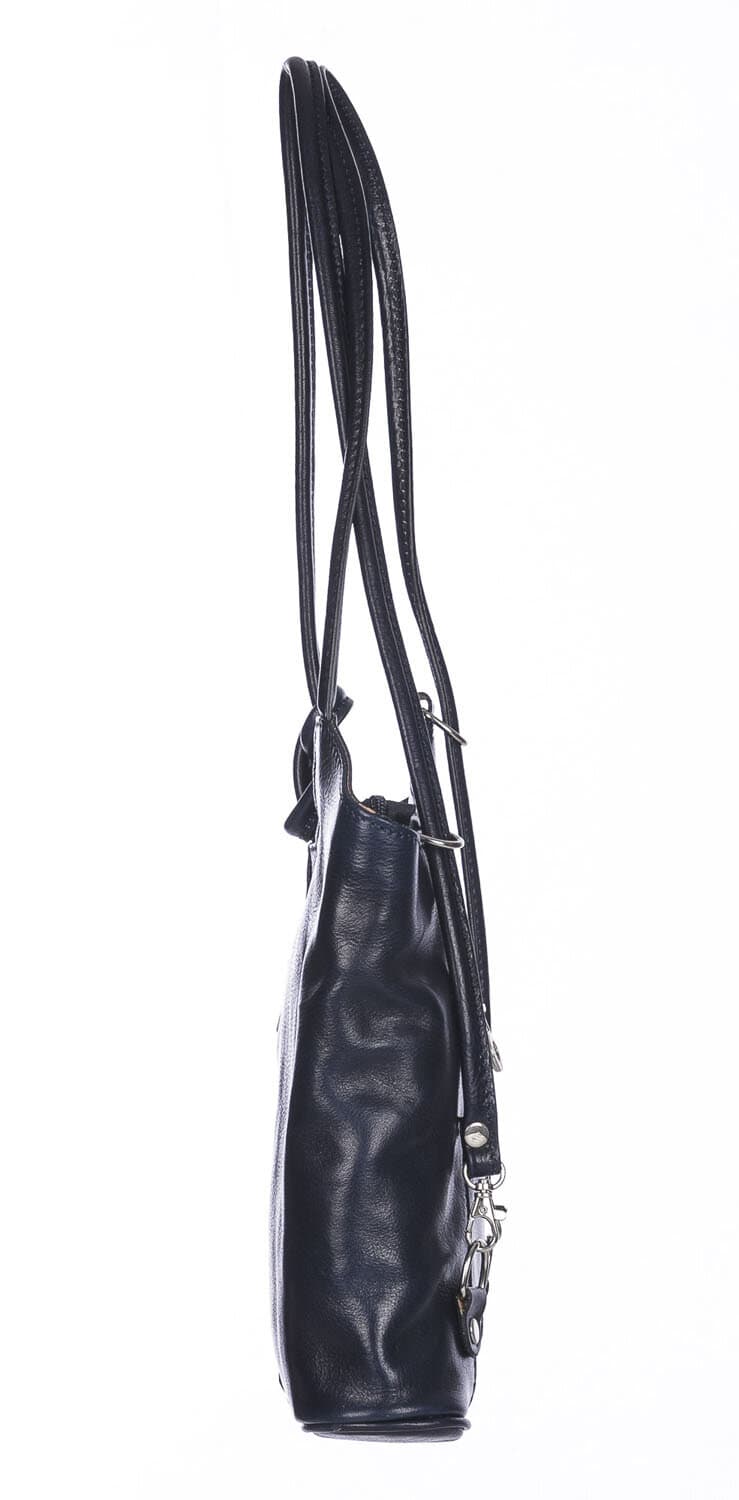 Borsa zaino donna MONTE ARGENTERA in vera pelle tamponata, colore BLU SCURO, CHIAROSCURO, Made in Italy