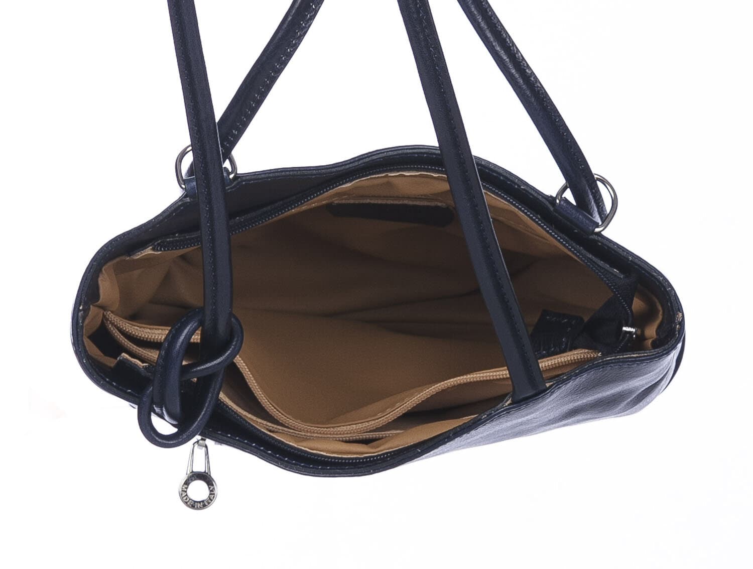 Borsa zaino donna MONTE ARGENTERA in vera pelle tamponata, colore BLU SCURO, CHIAROSCURO, Made in Italy